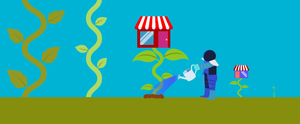watering plant with a shop for a flower