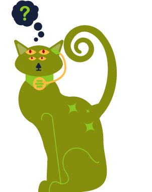 Alien cat with question mark above it's head